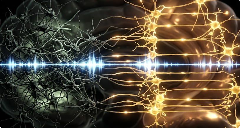 Візуалізація EMDR-терапії: перехід нейронної мережі мозку від стану травми до зцілення під час двосторонньої стимуляції.