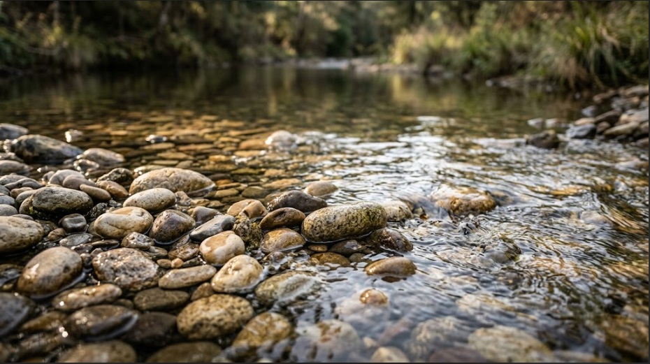 Гладке річкове каміння гальки у прозорій воді для ілюстрації заземлення при генералізованому тривожному розладі: коли хвилювання стає клінічною проблемою.