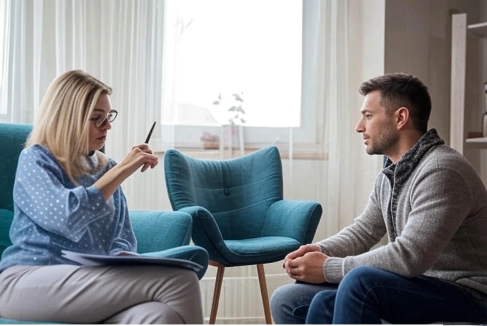 Гештальт-терапія: сесія з порожнім стільцем у затишному кабінеті